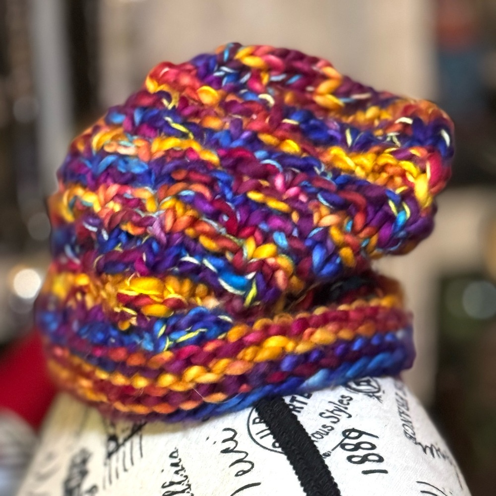 Vibrant Chunky Hand Knit Slouchy Beanie